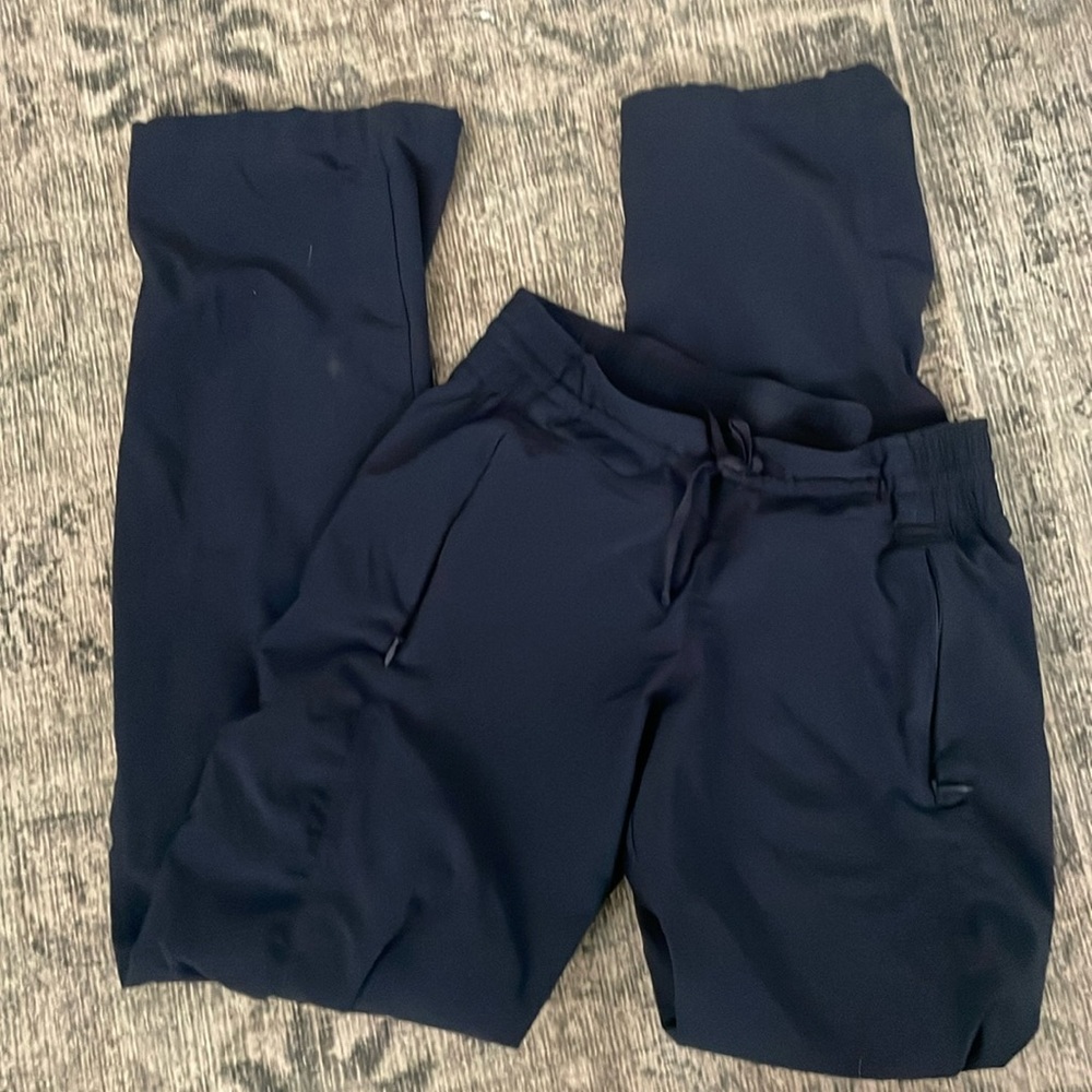 Athleta navy blue stretchy waist pants adjustable hem tie waist pockets
